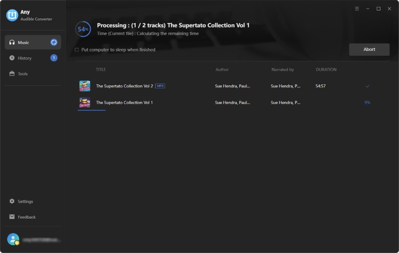 start converting for audible library